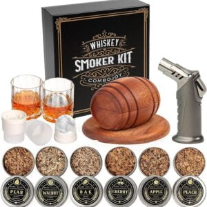 Whiskey Smoker Kit with Torch - 6 Flavors Wood Chips, 2 Glasses, 2 Ice Ball Molds