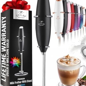 Zulay Kitchen Powerful Milk Frother Handheld Foam Maker - Whisk Drink Mixer (Black)